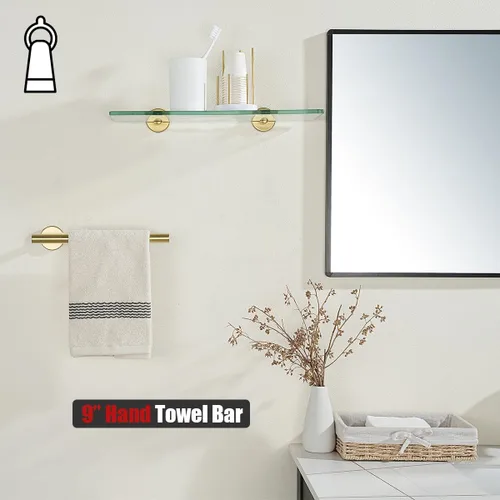 Miniatura 3 de JQK Barra de Toalla de Mano Oro, 10 Pulgadas de Grosor 0.8mm de Acero Inoxidable 304 para Baño, 9 Pulgadas de Longitud Utilizable, Montaje en Pared