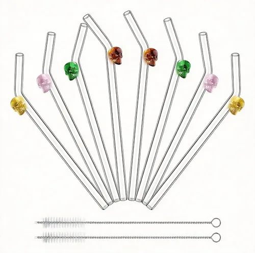 Miniatura 13 de Pajitas de cristal hechas a mano con dije de murciélago – Pajitas de borosilicato dobladas reutilizables de 9 pulgadas para vasos de 16 oz/20 onzas
