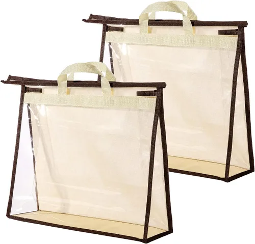 Bolsas de almacenamiento transparentes para armario, bolsa de almacenamiento colgante con cremallera para bolsos, L, 2 unidades Beige