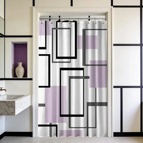 Miniatura 40 de Cortina de Ducha en Blanco y Negro Geométrica Cortinas de Ducha para Decoración de Baños de Hombres Juego de Cortina de Baño en Negro Blanco y Gris