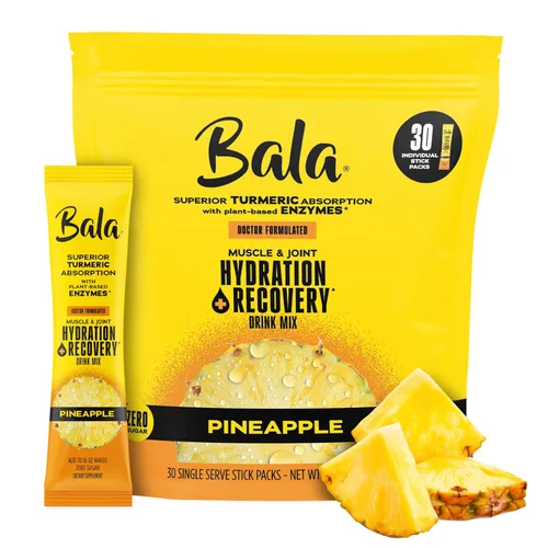 Bala Mezcla de hidratación enzimática y bebida sin azúcar, cúrcuma, bromelina, papaína, inmunidad, movilidad, piña, 0.25 onzas (30 unidades)