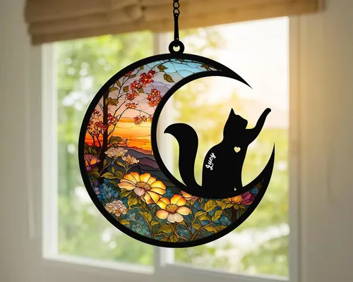 Miniatura 23 de LOVELYPOD Atrapasoles - Regalos conmemorativos de perro para amantes de los perros, una decoración de perro negro en la luna, colgantes de ventana