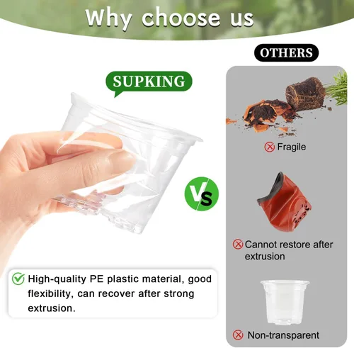 Miniatura 7 de SupKing Macetas transparentes de 4 pulgadas para vivero, 8 paquetes de plástico duradero, macetas pequeñas de orquídeas con agujeros de drenaje