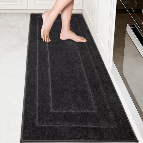 Miniatura 43 de PURRUGS Juego de 2 alfombras de cocina lavables a máquina (24 x 35.5 + 24 x 59 pulgadas), alfombras de pasillo de cocina antideslizantes y Marrón