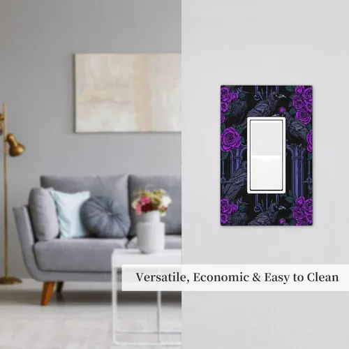 Miniatura 7 de Cubiertas Decorativas de Tomacorrientes Estilo Gótico Cuervo Flores Púrpuras 1 Gang Interruptor de Luz Simple Basculante Placa Cubierta Placas