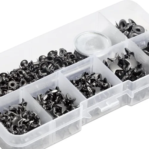 Miniatura 4 de YORANYO Juego de 200 remaches de cuero, tamaños mixtos, tachuelas de estrella para ropa, remaches de bronce con herramienta de manualidades