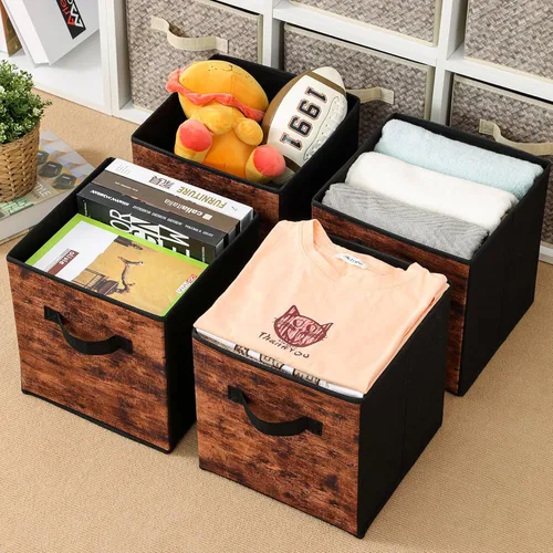 Miniatura 6 de Stero Cubos de almacenamiento de tela, paquete de 3 contenedores plegables con asa, cestas de almacenamiento de 11 pulgadas caja para estantes