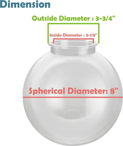 Miniatura 2 de Aspen Creative 28002-60-41, 8 pulgadas de acrílico transparente lámpara poste globo con 3-7/8" cuello