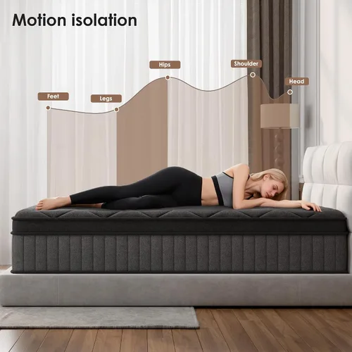 Miniatura 5 de Colchón tamaño Queen de 8 pulgadas, colchón con espuma viscoelástica de gel y resortes en bolsillos, Euro Top de firmeza media, color negro