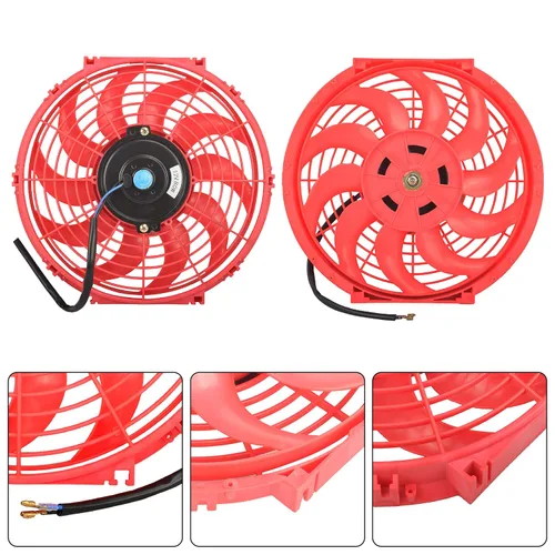 Miniatura 2 de Ventilador delgado de 12 pulgadas de empuje y tracción eléctrico de enfriamiento para radiador universal de alto rendimiento de 12V 80W motor
