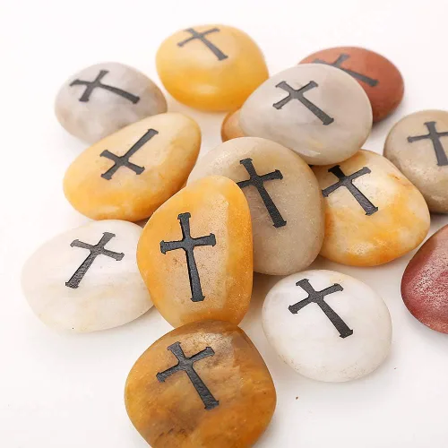 Miniatura 5 de ROCKIMPACT 24 piedras grabadas para la preocupación cruzada para orar la fe, piedras conmemorativas, pulidas, naturales, bautizo, comunión, regalo