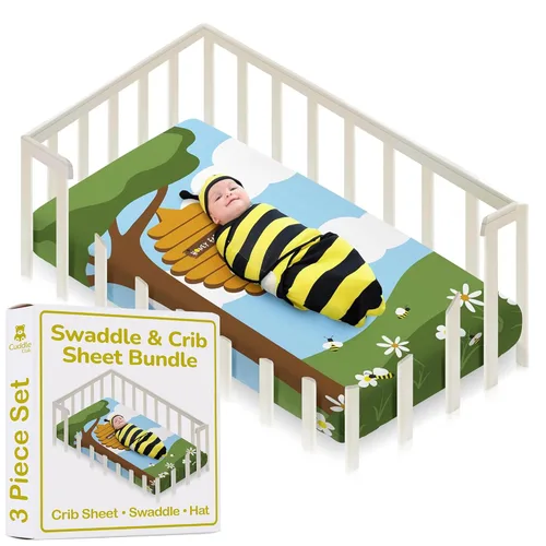 Miniatura 10 de Cuddle Club Juego de regalo para recién nacido, incluye manta para envolver, sombrero y sábana para cuna en estilos divertidos, para bebés niños