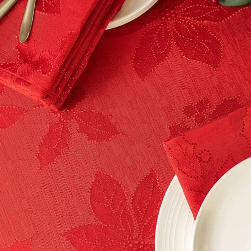 Miniatura 4 de Benson Mills - Mantel de tela de damasco Poinsettia Legacy, para fiestas, invierno y Navidad