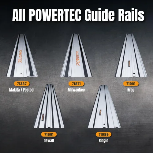 Miniatura 7 de Juego de unión de rieles guía POWERTEC de 110" para sierras de pista Milwaukee - Incluye 2x55" de rieles de aluminio extruido y conectores