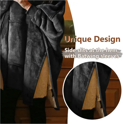 Miniatura 4 de Sudadera tipo poncho de gran tamaño, capa informal con capucha, abrigo con mangas murciélago, manta velluda, cómoda y espaciosa para adultos, unisex.