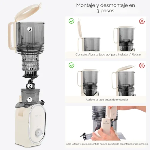 Miniatura 2 de SUSTEAS Exprimidor de Prensa Fría, Conducto de Alimentación de 5.3", Máquinas de Masticación Lenta con 300W, Se Adapta a Frutas y Verduras Enteras