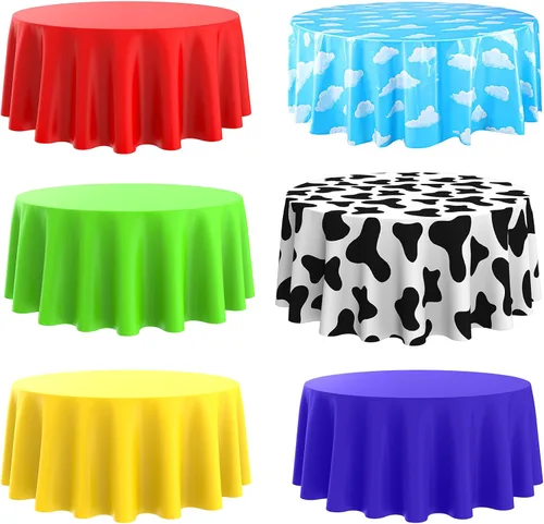 Miniatura 8 de Kinlop Mantel redondo de dibujos animados de 84 pulgadas, diseño de cielo azul y nube blanca, de plástico, desechable, impermeable, para baby