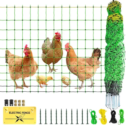 Valla eléctrica de red para aves de corral, 49.6 pulgadas de alto x 164 pies de largo, redes portátiles de malla para ganado para pollos, patos,