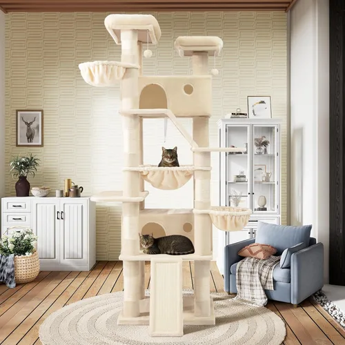 Miniatura 3 de SHA CERLIN Torre de árbol para gatos de varios niveles de 81 pulgadas de alto para gatitos de interior/muebles de condominio para gatos más grandes