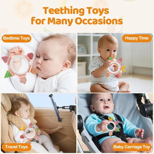Miniatura 7 de Juguetes de dentición para bebés de 3 a 12 meses, anillos de dentición de silicona para bebés, mordedor infantil para aliviar el dolor de encías