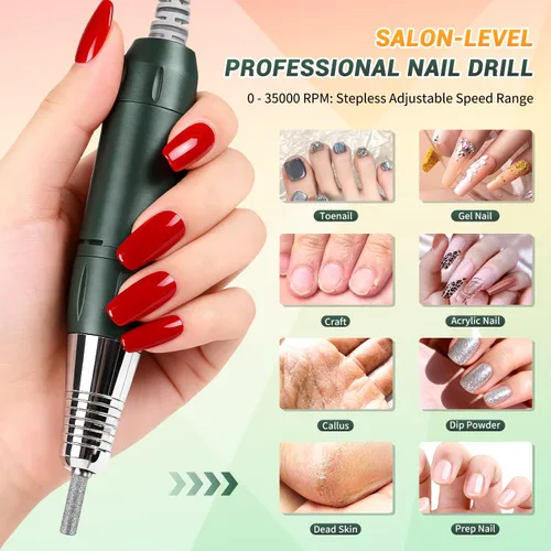 Miniatura 2 de JEWHITENY Taladro de uñas profesional recargable 35000 RPM, SG707 lima de uñas eléctrica con 6 brocas para uñas acrílicas, eliminación de pulido