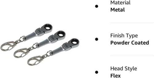 Miniatura 6 de GT/ Rotors Llave de trinquete de 10 mm con cabezal flexible, llavero con mosquetón (paquete de 3)