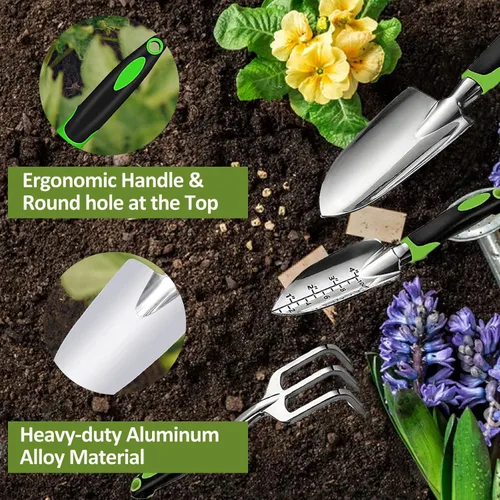 Miniatura 7 de Juego de herramientas de jardín, herramientas de jardinería de 3 piezas, incluye paleta de jardín, paleta de trasplante y rastrillo de mano