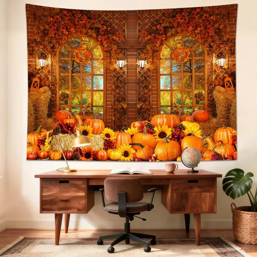 Miniatura 46 de HVEST Tapiz de noche de Halloween, tapiz para colgar en la pared, bosque embrujado con tumba y calabazas, manta de pared para dormitorio, sala