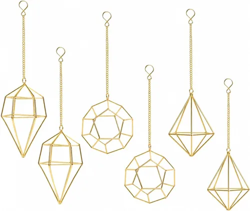 Miniatura 5 de Paquete de 6 soportes geométricos para colgar en la pared, decoración Tillandsia de metal negro para estilo bohemio, hogar, oficina y estantes