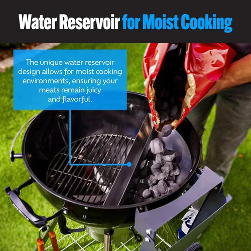 Miniatura 7 de SnS Grills - Inserto original patentado de Slow 'N Sear – Cesta de carbón de acero inoxidable con depósito de agua integrado para ahumar bajo
