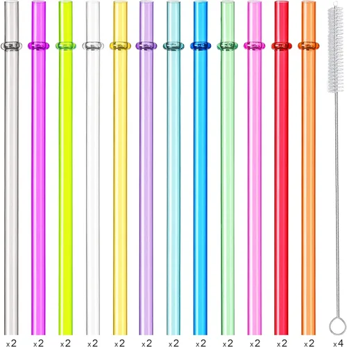 Miniatura 2 de 24 popotes reutilizables con 4 cepillos, popotes de plástico duro Tritan de 10.5 pulgadas de largo, 12 colores translúcidos de repuesto para vasos