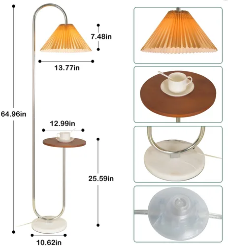 Miniatura 4 de beaysyty Lámpara de pie moderna y elegante con bandeja para oficina, cafetería, sala de estar, dormitorio, interruptor de pie y acabado cromado