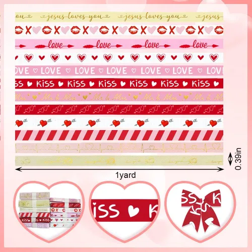 Miniatura 2 de ALIBBON Cinta roja para decoración del día de San Valentín, 12 yardas de 3/8 pulgadas, cinta de satén decorativa de grogrén para boda, regalo