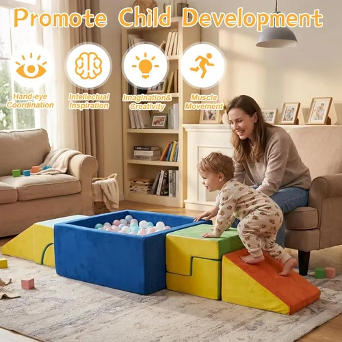 Miniatura 4 de STAOLENE Bloques de espuma suave para trepar con alberca de bolas, 6 piezas de color, juguetes de escalada para interiores para niños pequeños