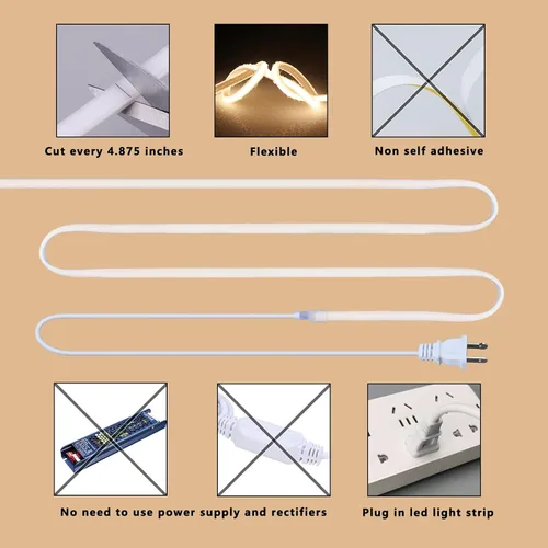 Miniatura 4 de BENLUN Tiras de Luces LED COB AC 110V de 98.4 pies, 3000K Luz de Cuerda LED Blanca Cálida para Exteriores Impermeable, 10W/M CRI 90+ Flexible Blanco