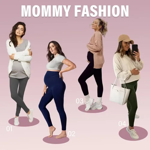 Miniatura 5 de Sundwudu Paquete de 2 leggings de maternidad sobre el vientre, pantalones de yoga de cintura alta para mujer, pantalones de entrenamiento activos