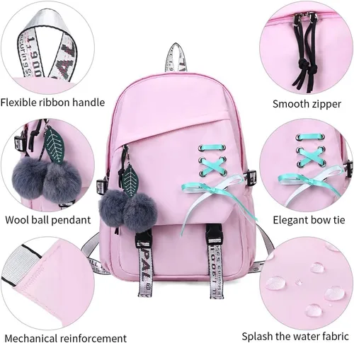 Miniatura 2 de FENGDONG Mochila escolar para niñas adolescentes y niñas, a2-rosa, 17.7x12x5.9 inches, Viajar
