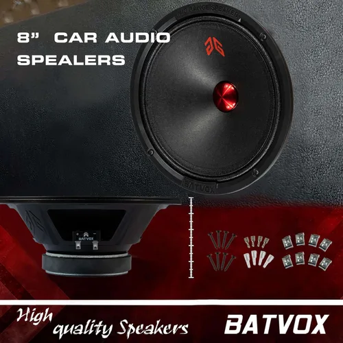 Miniatura 2 de MX80P1 - Altavoz de rango medio de 8 pulgadas, tapa antipolvo roja, 480 W máximo, 4 ohmios, altavoces de puerta de audio de alta calidad para coche