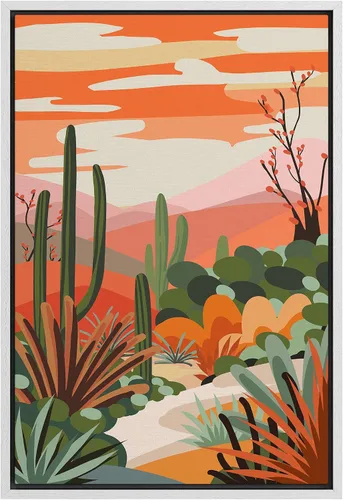 Miniatura 30 de SIGNFORD Lienzo enmarcado para pared, camino del desierto con cactus, naturaleza silvestre, ilustraciones modernas, arte decorativo, rústico