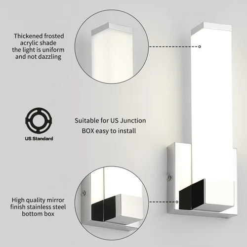 Miniatura 5 de Lámparas de pared cromadas para dormitorio Iluminación LED moderna para interiores Apliques de pasillo Luz de esquina de 30 cm de altura 12W 4000K