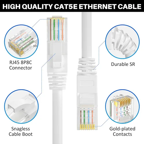 Miniatura 3 de Cable Ethernet Cat5e de 200 pies, cable largo de Internet Cat 5e, cable de conexión sin enganches blanco, flexible, red, LAN, PoE, conector RJ45