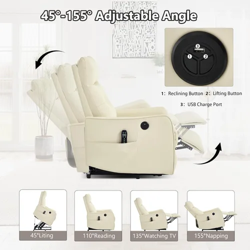 Miniatura 4 de Silla Reclinable con Elevación Eléctrica con Masaje de Vibración y Calor para Personas Mayores de Estatura Pequeña, Silla Elevadora Pequeña