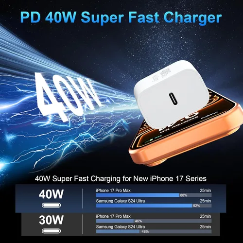 Miniatura 2 de Cargador para iPhone 17 Pro Max de carga rápida, cargador de teléfono rápido USB C de 40 W con cable de carga tipo C de 10 pies de largo para iPhone