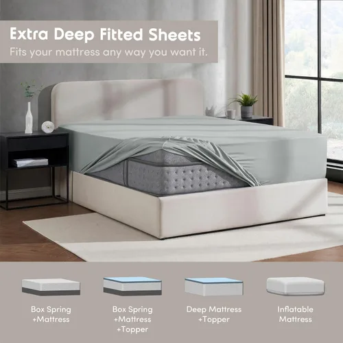 Miniatura 7 de Nestl Bedding - Sábanas bajeras con bolsillo profundo de 53 cm 09 - Gris claro