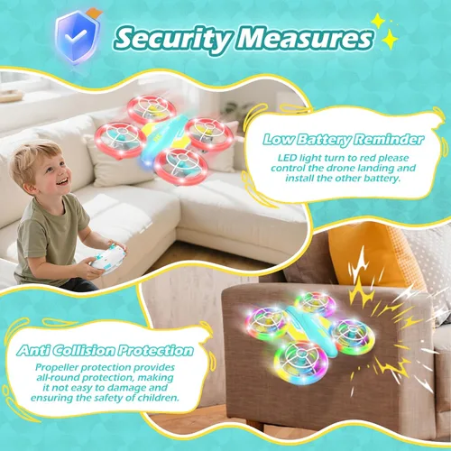 Miniatura 6 de Dron LED RC para niños de 6+, regalo de Navidad y cumpleaños para niños y niñas con baterías, mando a distancia, voltereta de 360°, modo de alta