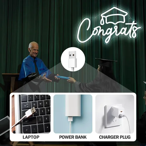 Miniatura 7 de Letrero de neón con texto en inglés "Congrats Grad" (Congrats Grad), letreros de luces de neón para telón de fondo, fiesta de graduación, decoración