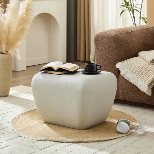 Miniatura 10 de Ø35.43'' Mesa de café redonda para sala de estar, moderna mesa de café en forma de tambor, material de fibra de vidrio, sin ensamblaje, beige