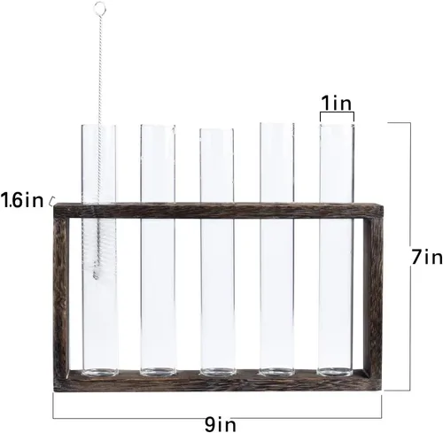 Miniatura 6 de Estación de propagación de plantas de madera de 5 tubos, soporte de terrario de vidrio de mesa para esquejes hidroponía, decoración de escritorio