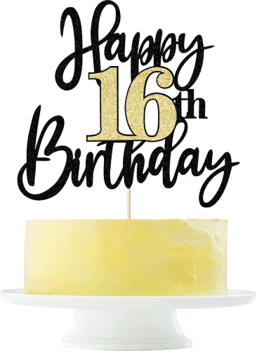 Miniatura 15 de Decoración para tartas de cumpleaños número 11 con purpurina negra y dorada, decoración de pastel de cumpleaños de 11 años y fabuloso cumpleaños