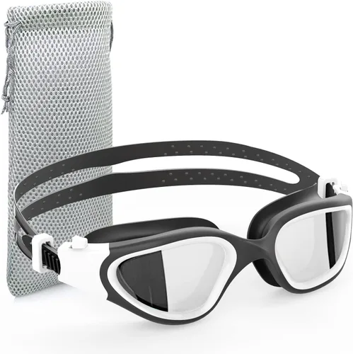 Gafas de natación polarizadas, gafas de natación para hombres, mujeres y adultos, protección antivaho y UV Polarizado + espejo plateado